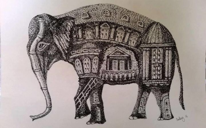 "Elephant dwelling" başlıklı Tablo Audrey Vella tarafından, Orijinal sanat, Mürekkep