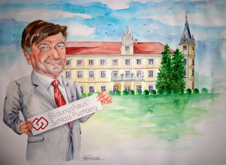 Malerei mit dem Titel "Dr. Achleitner, Sch…" von August Di Lena, Original-Kunstwerk, Aquarell