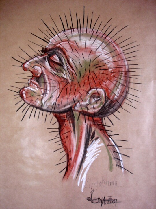 Zeichnungen mit dem Titel "Stachelmann" von August Di Lena, Original-Kunstwerk, Pastell