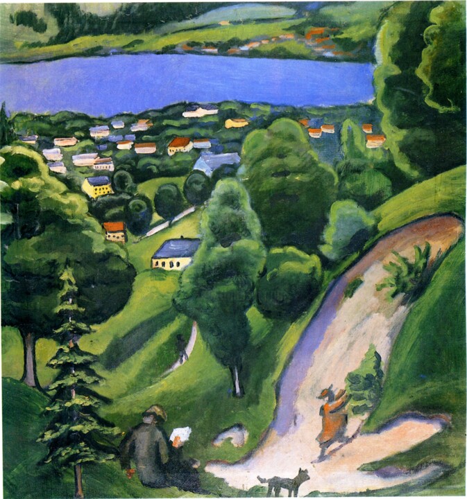 Pittura intitolato "Paysage sur le Tegg…" da August Macke, Opera d'arte originale, Olio