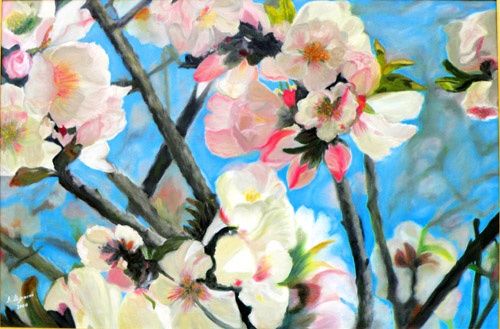 Картина под названием "Branches of Almond…" - Augusta Stylianou, Подлинное произведение искусства, Масло