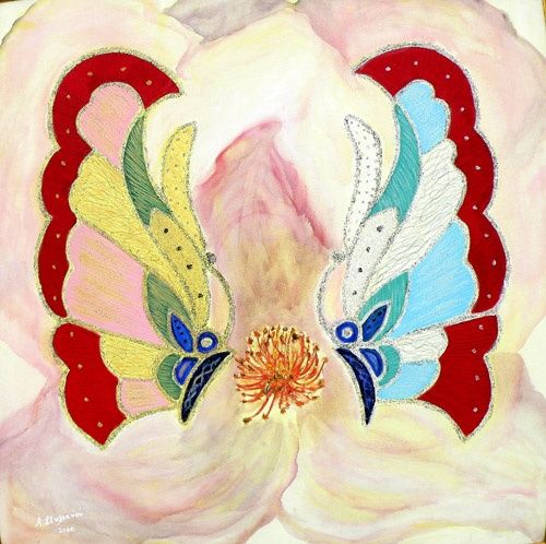 Картина под названием "Two Butterflies" - Augusta Stylianou, Подлинное произведение искусства, Масло