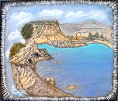 Картина под названием "A quiet beach near…" - Augusta Stylianou, Подлинное произведение искусства, Масло