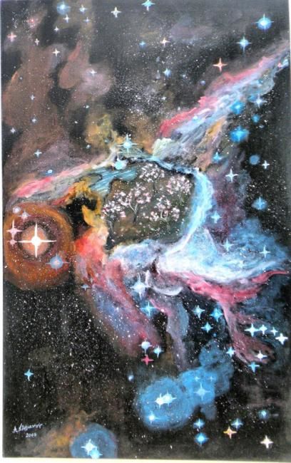 Картина под названием "Thor's Helmet Nebula" - Augusta Stylianou, Подлинное произведение искусства, Масло