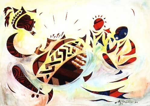 Painting titled "Le Griot conteur" by Augustin Tshipamba Mputu, Original Artwork