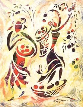Painting titled "La Cueillette" by Augustin Tshipamba Mputu, Original Art,