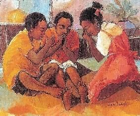 제목이 "Enfants en prière"인 미술작품 Augustin Tshipamba Mputu로, 원작