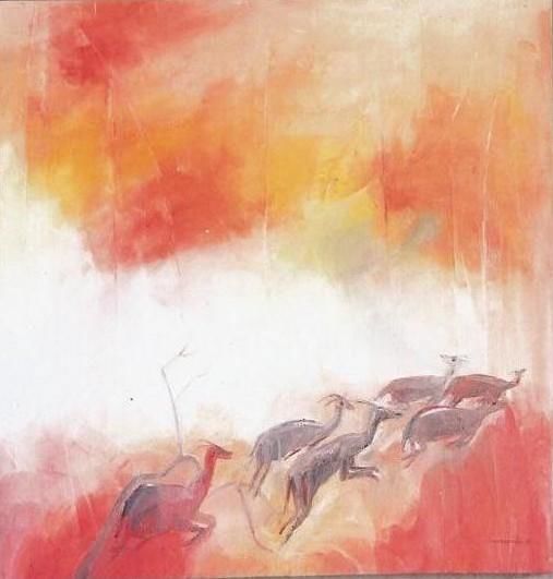 Painting titled "La chasse (2003)" by Augustin Tshipamba Mputu, Original Artwork