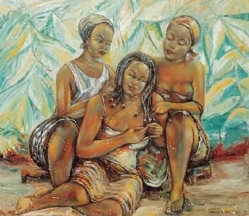 Painting titled "Les coiffeuses (200…" by Augustin Tshipamba Mputu, Original Artwork