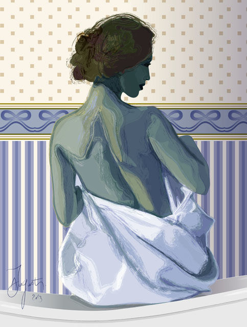 Digital Arts titled "Jeune femme au bain…" by James Augustin, Original Artwork, Digital Painting