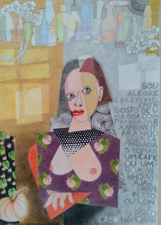 Рисунок под названием "maria, 54" - Augusto Paulo, Подлинное произведение искусства, Карандаш