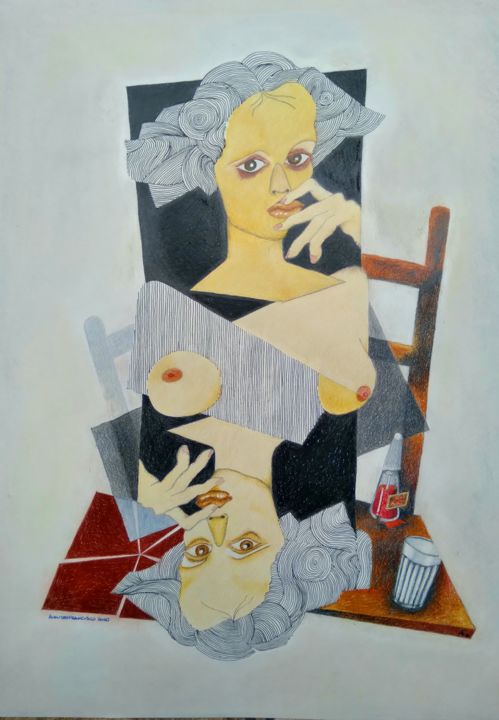 Рисунок под названием "Espelho" - Augusto Paulo, Подлинное произведение искусства, Карандаш