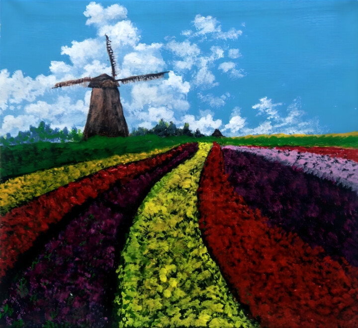 Картина под названием "Aesthetic Tulip Fie…" - Augustyn Engty, Подлинное произведение искусства, Акрил