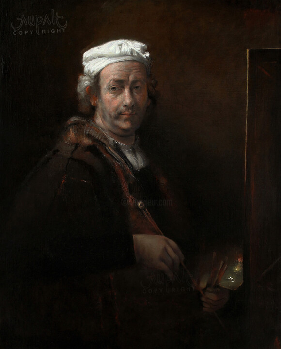 Painting titled "4597, portrait à la…" by Aupalt, Original Artwork, Oil Mounted on Wood Stretcher frame