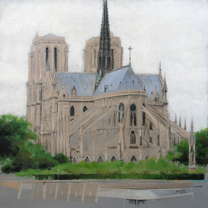 Painting titled "3470, Cathédrale No…" by Aupalt, Original Artwork, Oil Mounted on Cardboard