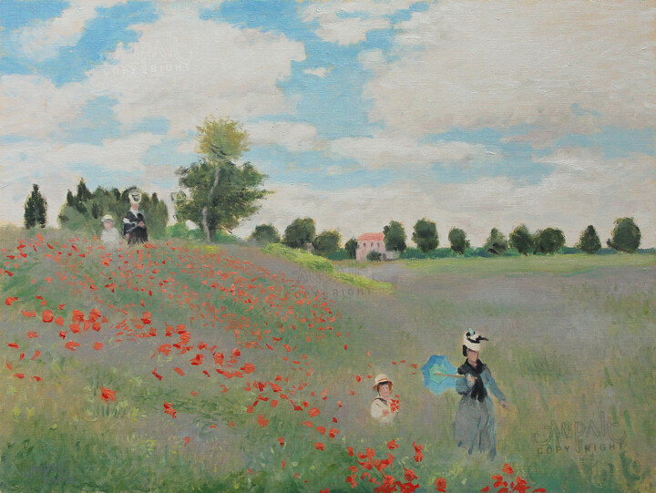 Painting titled "4515, coquelicots p…" by Aupalt, Original Artwork, Oil Mounted on Wood Stretcher frame