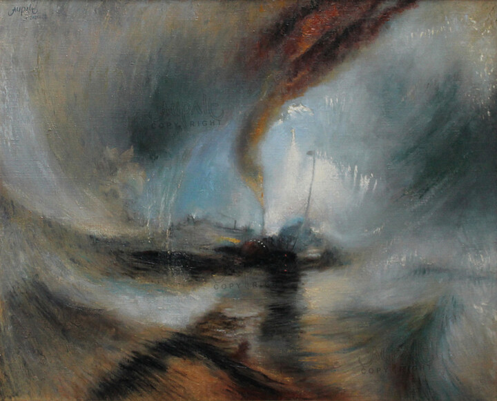 Painting titled "4503, tempête de ne…" by Aupalt, Original Artwork, Oil Mounted on Wood Stretcher frame