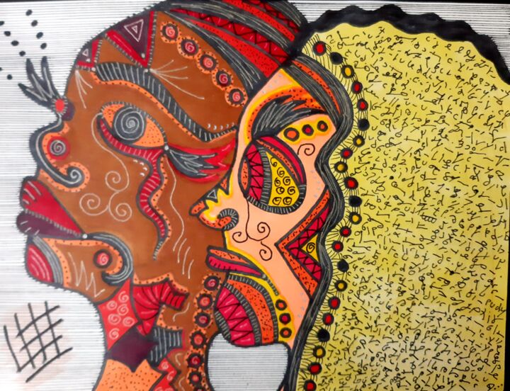 Drawing titled "Femmes damnées" by Aurelie Deville, Original Art, Marker