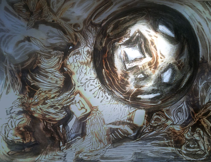 Pintura titulada "Des-astre: el fin y…" por Aura Cruz, Obra de arte original, Tinta