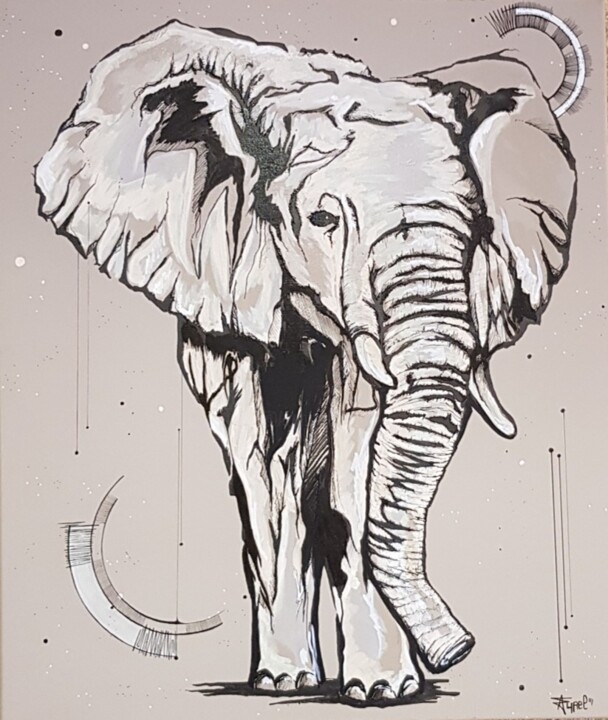 Peinture intitulée "ELEPHANT GRAPHIK" par Aurel, Œuvre d'art originale, Acrylique Monté sur Châssis en bois