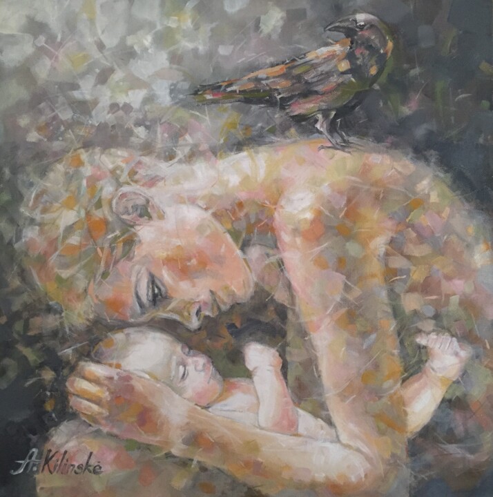Painting titled "Mothering" by Aurelia Ki, Original Artwork, Oil