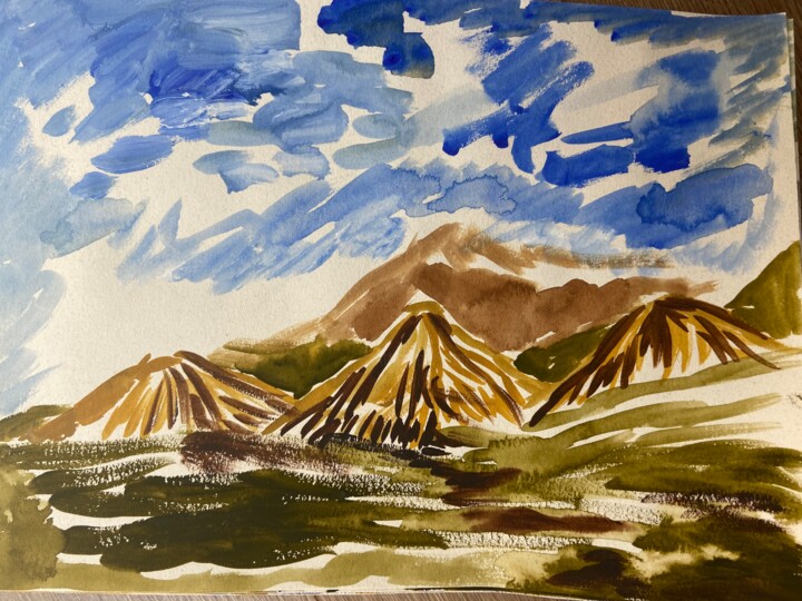 Painting titled "Sicilian Peaks" by Aurélie Belleveau, Original Artwork, Gouache