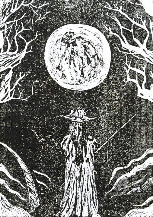 Incisioni, stampe intitolato "L'Ankou" da Aurélie Bescond, Opera d'arte originale, Incisioni su linoleum