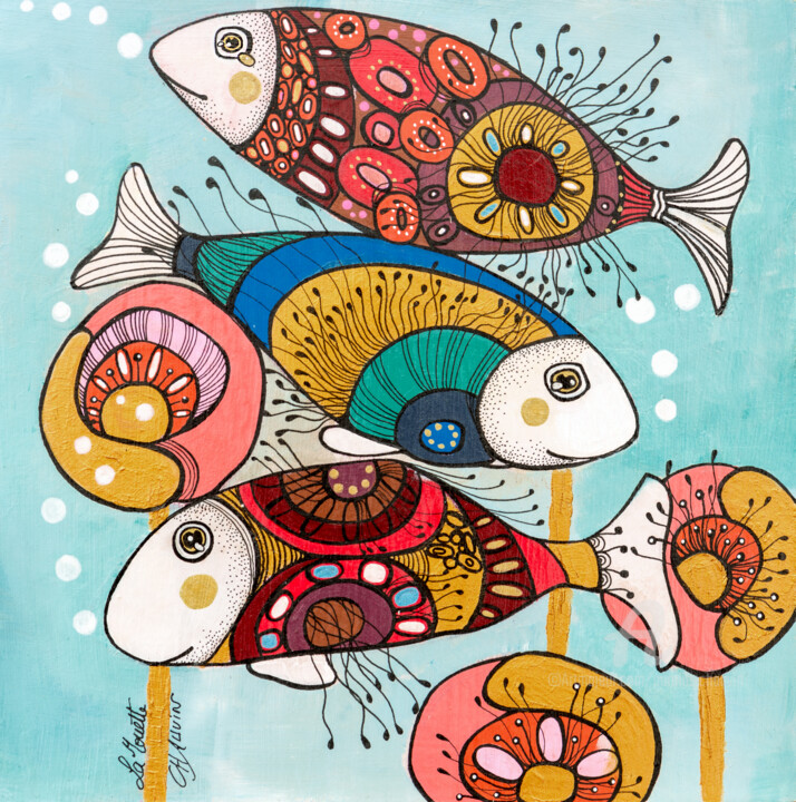 Painting titled "poissons-fous.jpg" by Aurelie Chauvin, Original Artwork, Acrylic