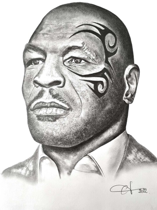 Drawing titled "TYSON" by Aurélie Ferrara, Original Artwork, Pencil Mounted on Wood Stretcher frame