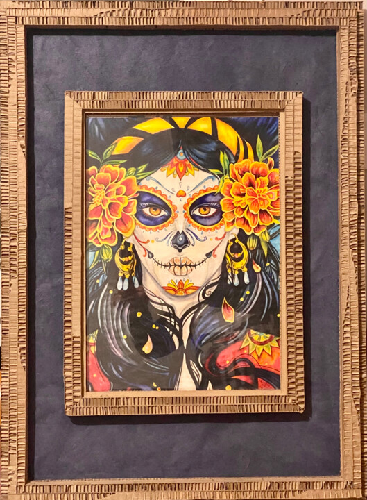 Peinture intitulée "Art mexicain" par Aurelie Giraud, Œuvre d'art originale, Aquarelle Monté sur Carton