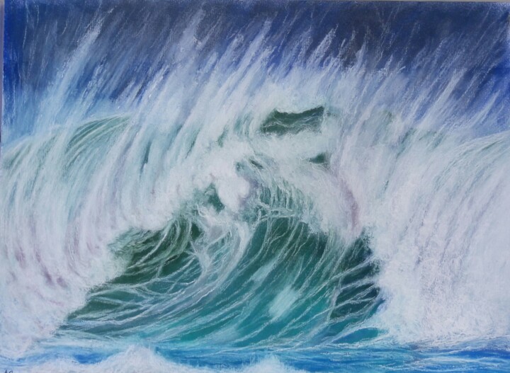 Dibujo titulada "Huge wave" por Aurélie Goarzin, Obra de arte original, Pastel