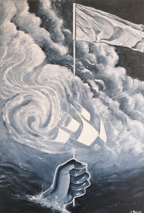 Pintura intitulada "White flag" por Aurélie Goarzin, Obras de arte originais, Óleo