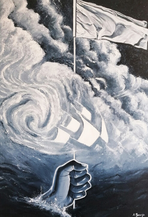 Ζωγραφική με τίτλο "White flag" από Aurélie Goarzin, Αυθεντικά έργα τέχνης, Λάδι