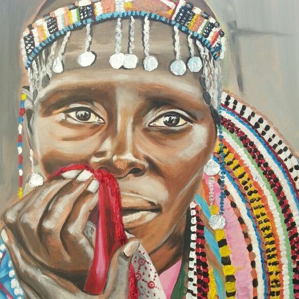 Peinture intitulée "femme massaï" par Orél'Art, Œuvre d'art originale,