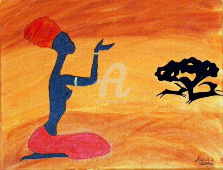 Painting titled "L'espoir d'afrique" by Aurélie Lebeau El Rhazal (Cat's), Original Artwork, Acrylic