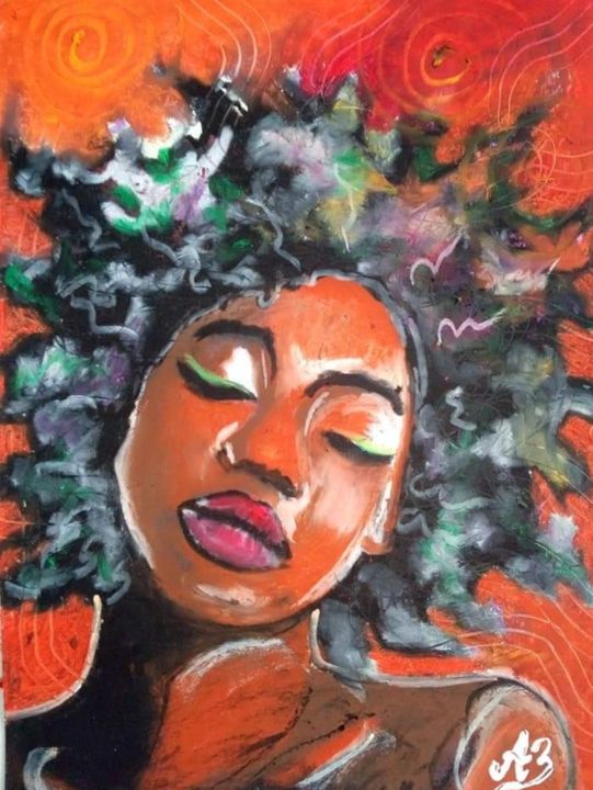Drawing titled "Afro 2" by Aurélie Bourguignon/Art'Nb, Original Artwork, Chalk