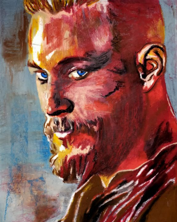 Dessin intitulée "Ragnar Lothbrok" par Aurélie Bourguignon/Art'Nb, Œuvre d'art originale, Craie