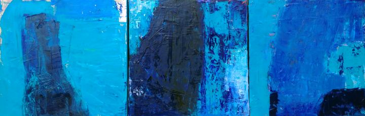 Painting titled "Triptyque bleu évas…" by Aurélie Jeannin, Original Art, Oil Mounted on Stretcher frame