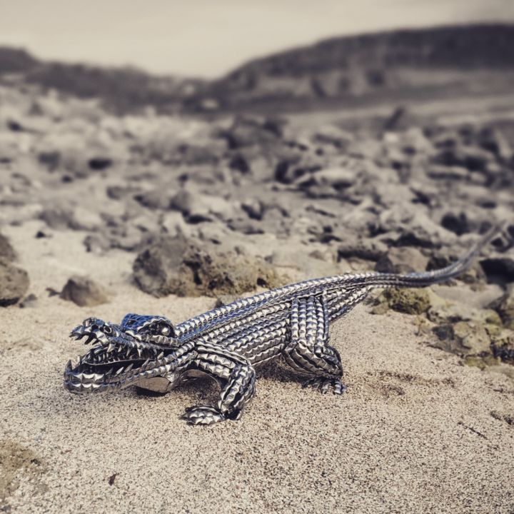 Sculpture titled "Alligator" by Dvis Dformes, Original Artwork, Metals