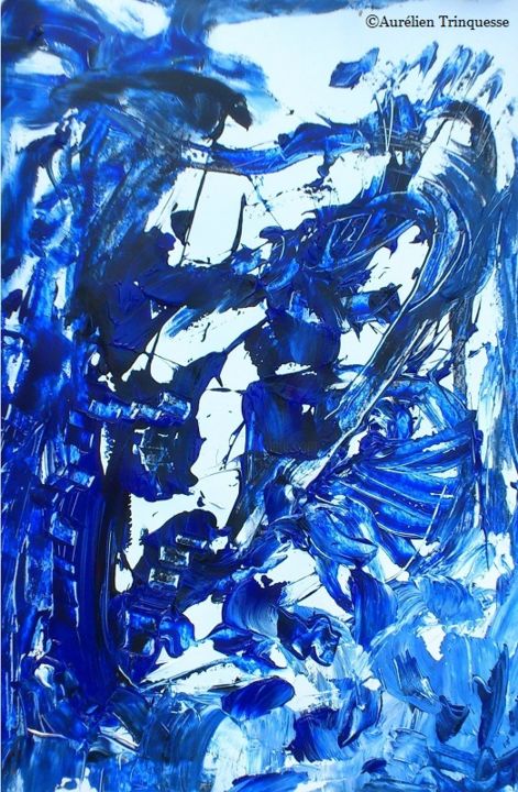 Peinture intitulée "blue-piste-50x65-20…" par Aurélien Trinquesse, Œuvre d'art originale