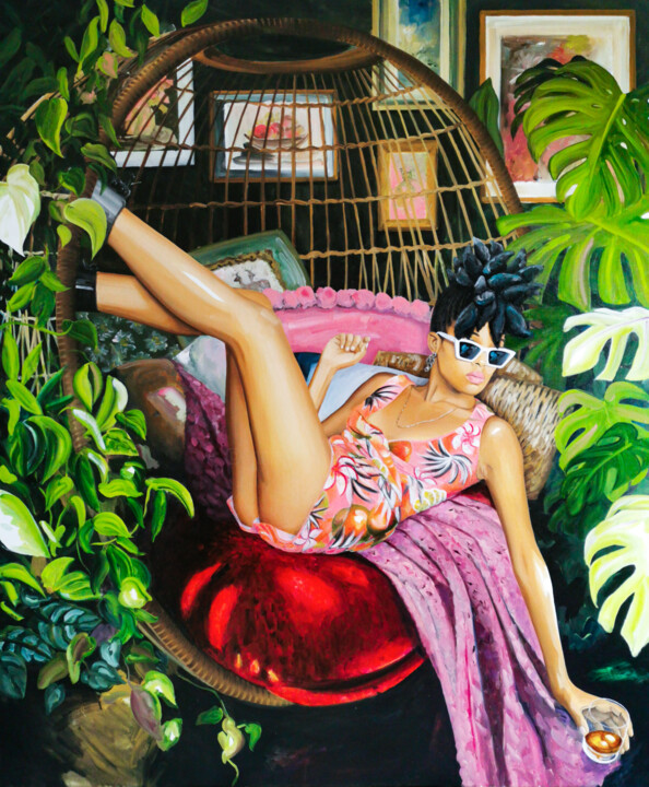 Pintura intitulada "Monday Lazy Monday" por Aurélie Quentin, Obras de arte originais, Óleo Montado em Armação em madeira