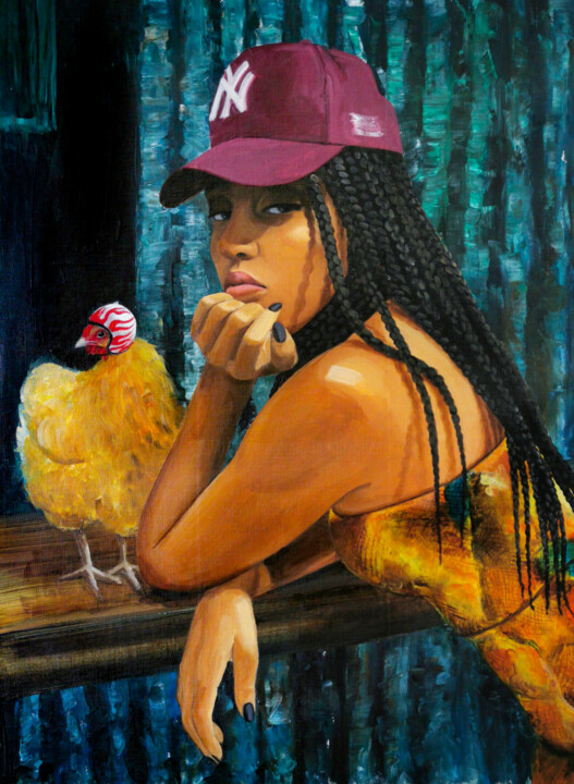 Pintura titulada "Roule ma poule!" por Aurélie Quentin, Obra de arte original, Oleo Montado en Bastidor de camilla de madera