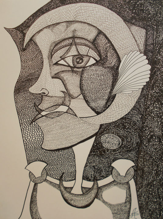 Dessin intitulée "Jean de la lune" par Aurélie Sarrazin, Œuvre d'art originale, Encre