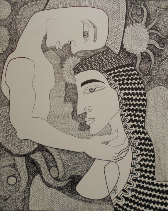 Рисунок под названием "Le Couple" - Aurélie Sarrazin, Подлинное произведение искусства, Чернила