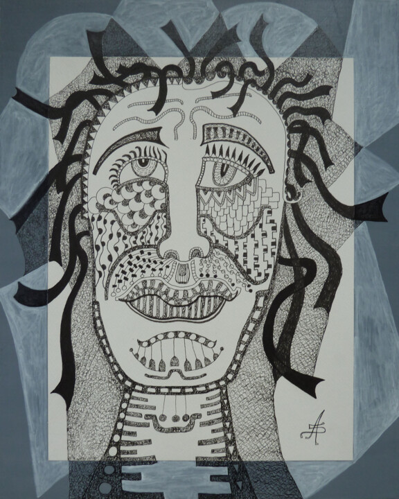 Σχέδιο με τίτλο "Miroirs déformants" από Aurélie Sarrazin, Αυθεντικά έργα τέχνης, Μελάνι Τοποθετήθηκε στο Ξύλινο πάνελ