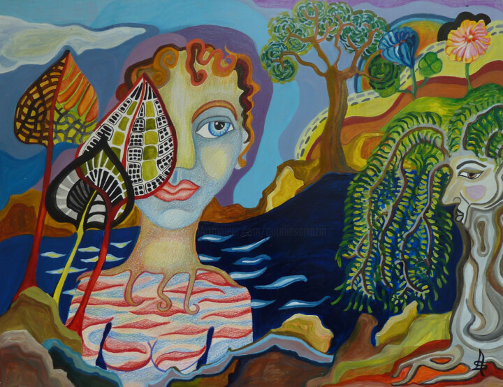 Peinture intitulée "La Nymphe" par Aurélie Sarrazin, Œuvre d'art originale, Acrylique