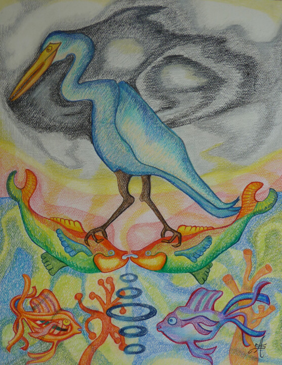 Dessin intitulée "Entre Mer et Ciel" par Aurélie Sarrazin, Œuvre d'art originale, Crayon