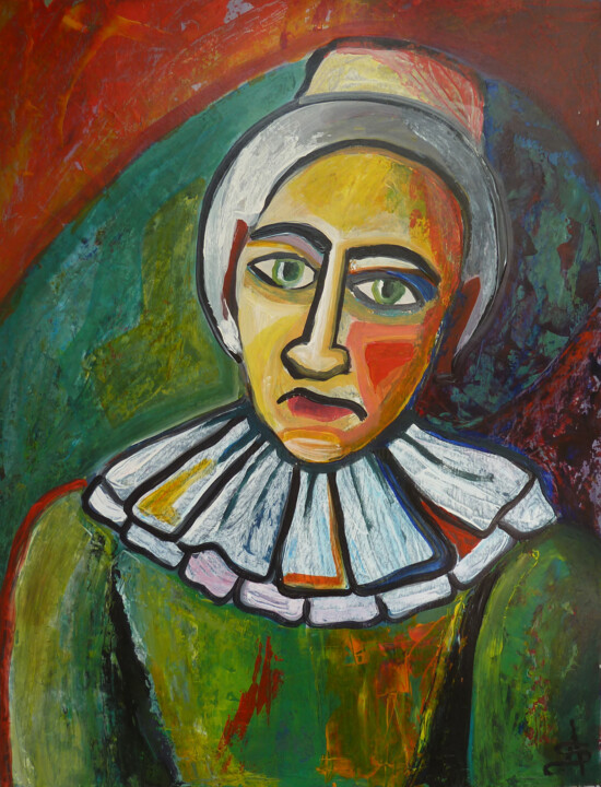 Peinture intitulée "Portrait de Clown" par Aurélie Sarrazin, Œuvre d'art originale, Acrylique