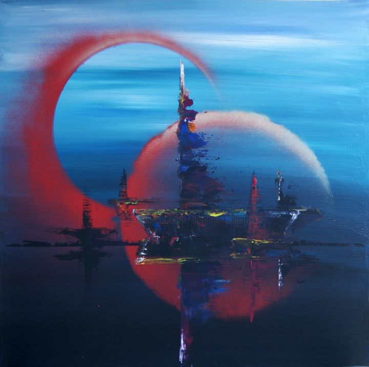 Peinture intitulée "Lunes Rouges" par Auriane Phillippon, Œuvre d'art originale, Acrylique Monté sur Châssis en bois