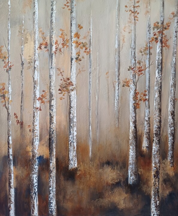 Painting titled "Bosque vida y luz" by Aurora Infante, Original Artwork, Oil Mounted on Wood Stretcher frame